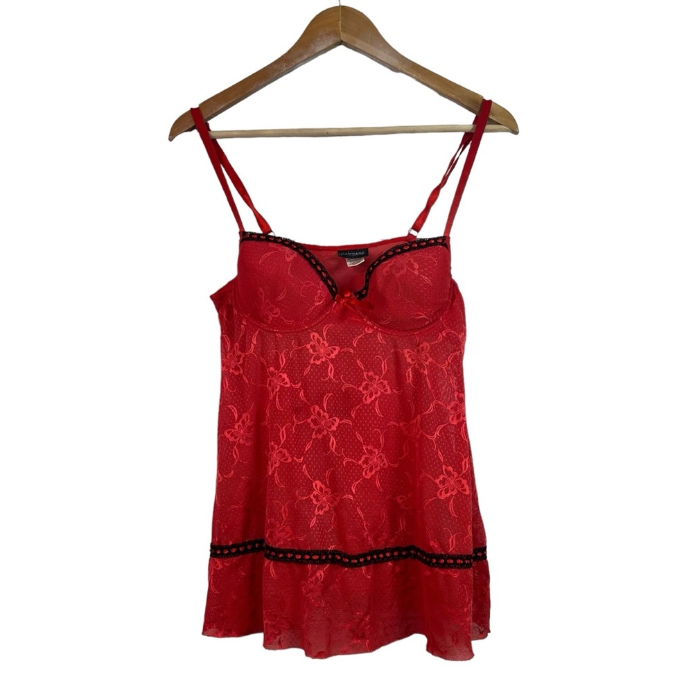Rampage Intimates Red Black Floral Lace Babydoll Size S
